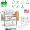 3-Tier Dish Drying Rack Dish Drainer Shelf w/ 3 Drain Trays Chopping Board Rack Utensil Rack Chopsticks Holder For Kitchen Counter Storage