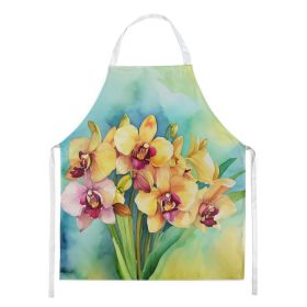 Orchids in Watercolor Apron Cooking Kitchen Server Baking Crafts Gardening for Adult Women Men, Unisex, Large, Multicolor