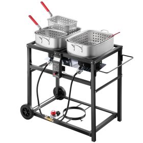 18QTx2 Outdoor Propane Deep Fryer Commercial Cooker Cart with Wheel Two Tank