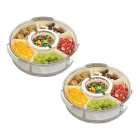 2Pcs Divided Serving Tray with Lid and Handle 360° Rotatable Snack Box Container with 6 Dividers Clear Portable Snack Platters for Fruit Candy Nut Sna (Option: 2PcsDividServingTrayS)
